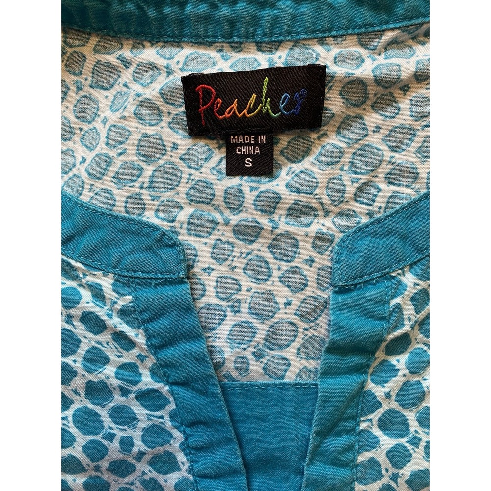 Peaches Small‎ Women's Scrub Top Teal Dot Print Blue Cute Sleeves - Picture 11 of 14